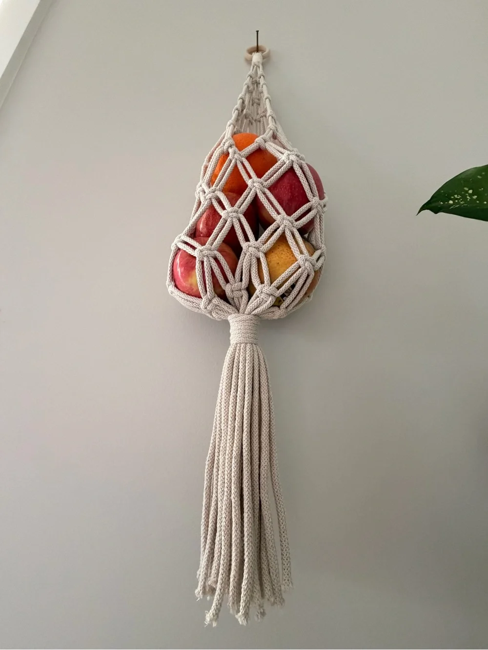 Neutral Cotton Macramé Hanging Fruit Holder - Wall Decor
